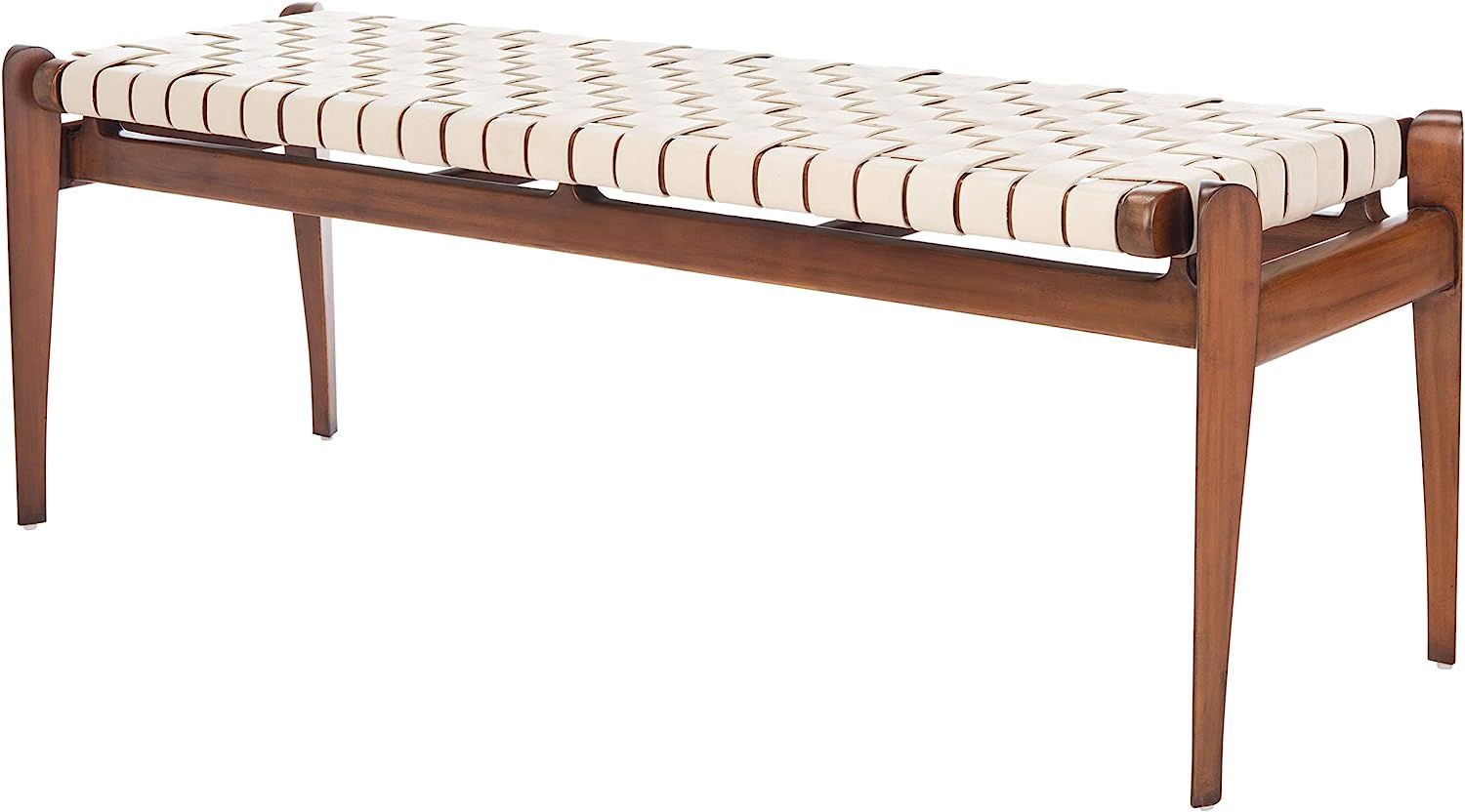 Safavieh Couture Home Dilan 47-inch White and Light Brown Leather Weave Bench | Amazon (US)