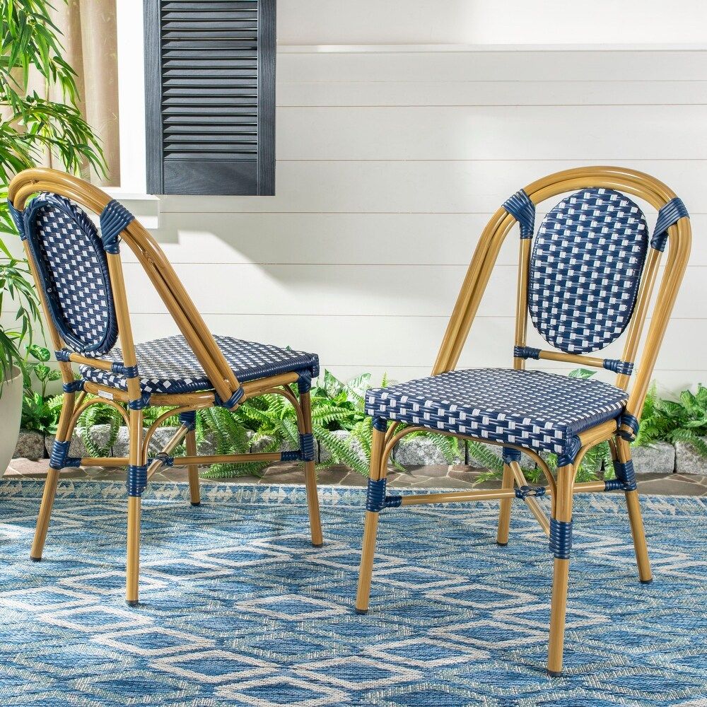 Safavieh Outdoor Living Lenda French Bistro Chair - Navy / White (Set of 2) - 18.1"x23.6"x35 | Bed Bath & Beyond