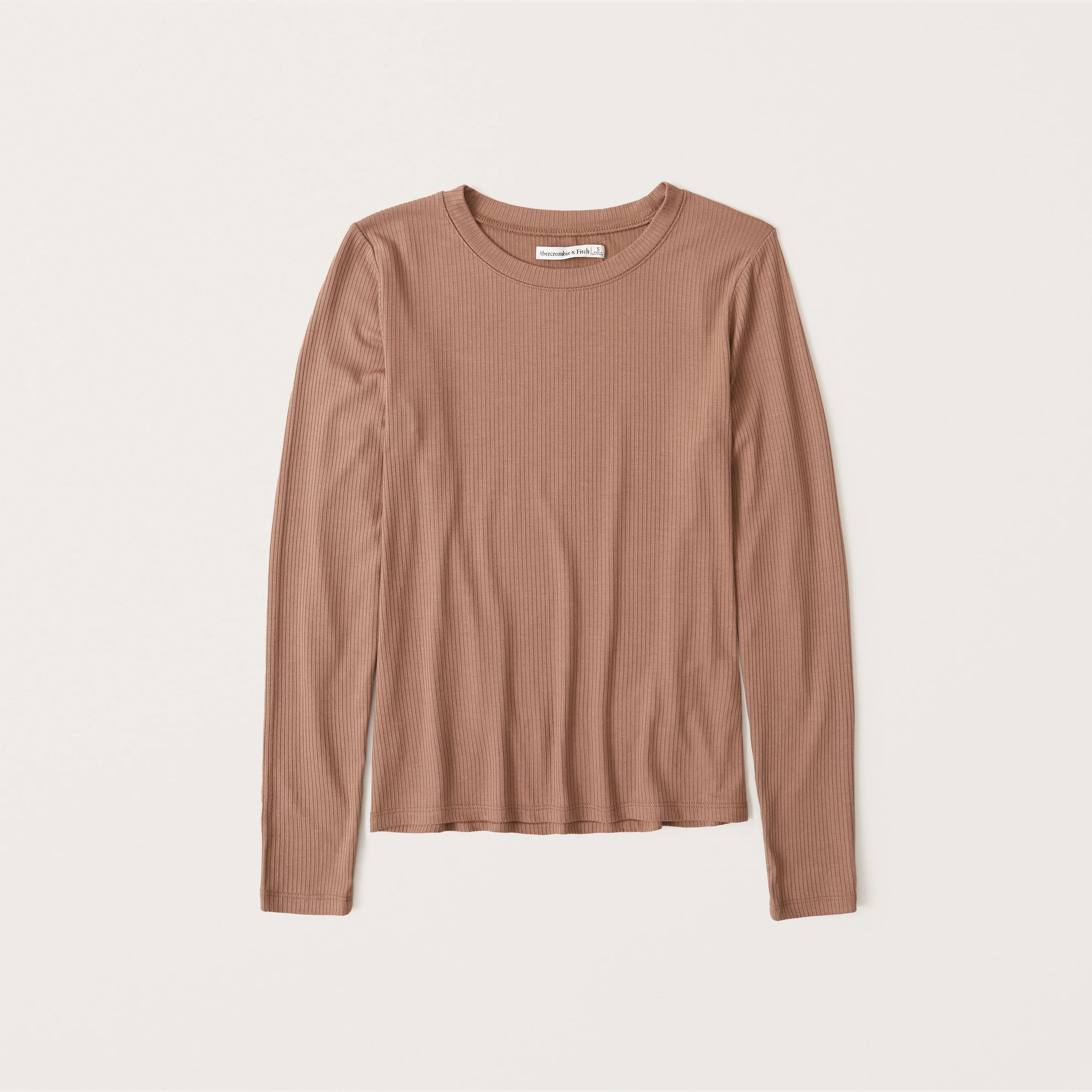 Long-Sleeve Drapey Ribbed Tee | Abercrombie & Fitch (US)