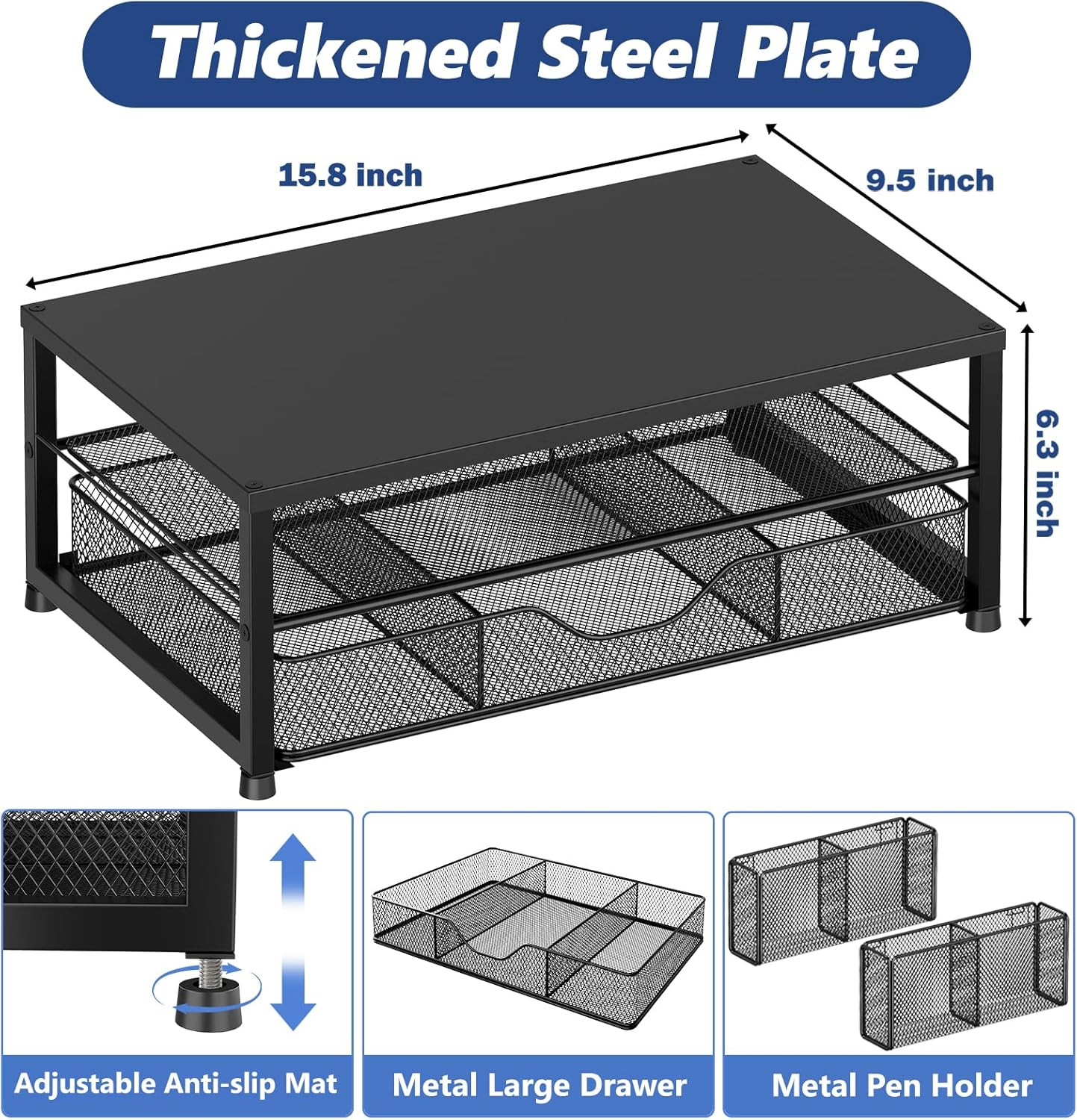 OPNICE Desk Organizer and Accessories, 2-Tier Computer Monitor Stand Riser with Drawer and 2 Pen ... | Amazon (US)