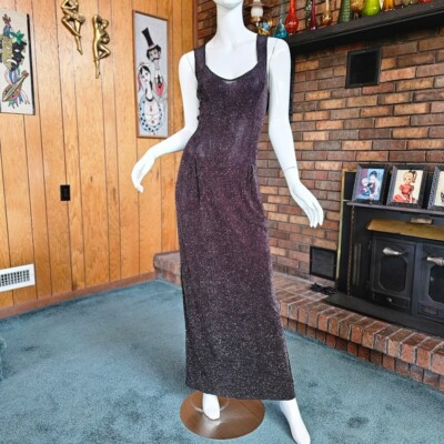 Vtg 90s Glitter Goth Starry Night Metallic Silver Prom Gown Maxi Vampy Dress S/M | eBay | eBay US