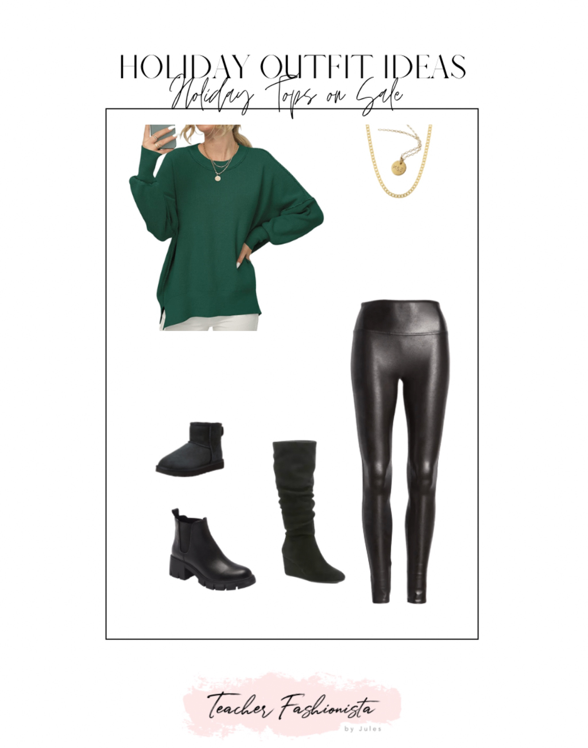 This pullover would make a great holiday outfit! It’s on DEAL today and there are many colors to choose from! (It fits TTS- I sized up for a more oversized fit!)

• Amazon • Faux leather leggings • Spanx • Boots • Holidays • December outfit • winter outfit •