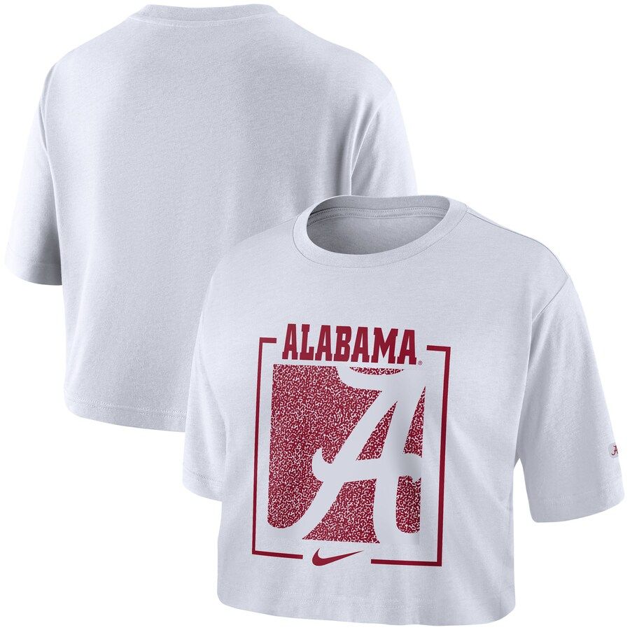 Alabama Crimson Tide Nike Women's Performance Crew Neck Crop Top T-Shirt - White | Fanatics