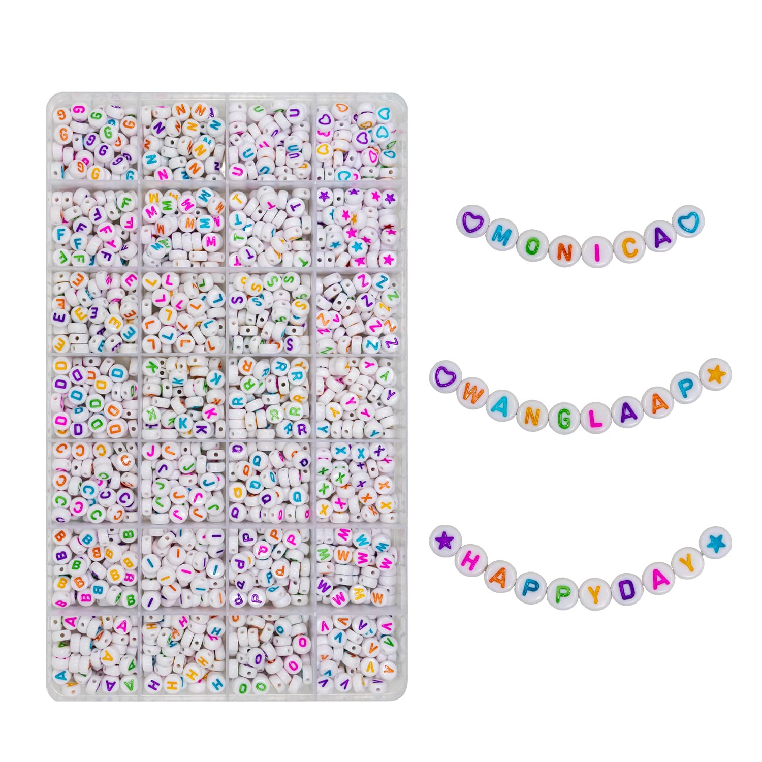 1450Pcs Acrylic 4x7mm Round Letter Beads Kit - A-Z (Extra Vowels) Colorful Heart & Star Beads for... | Amazon (US)