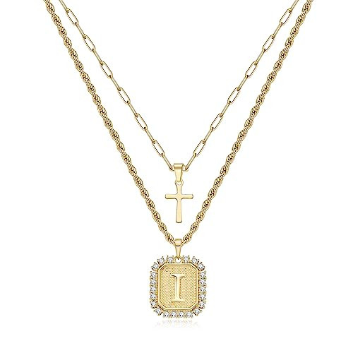Sistble Gold Layering Initial Necklaces for Women Cross Rope Chain Necklaces for Teen Gold Plated Letter I Necklace Initial Choker Necklace Gifts for Teenages | Amazon (US)