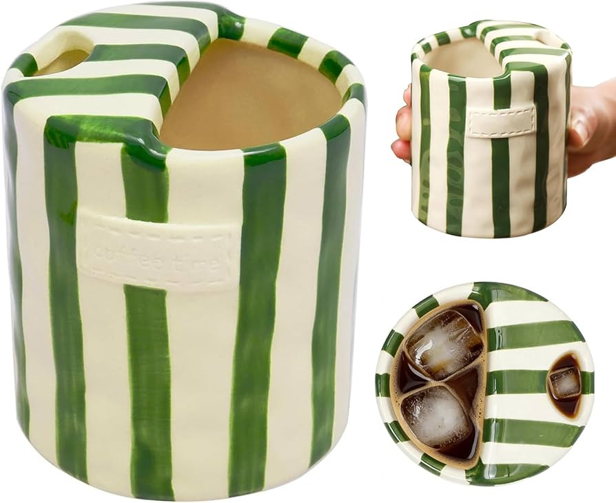 Retro Striped Coffee Mug, Espresso Cup 10oz Ceramic Coffee Mugs, Hand-Painted Ceramic Travel Mug ... | Amazon (US)