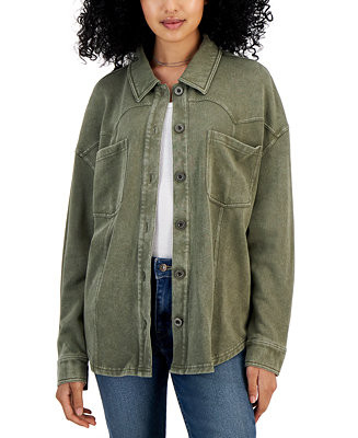 Juniors' Mineral Wash Fleece Shacket | Macy's