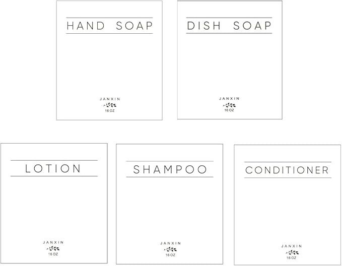Janxin Waterproof Soap Labels for Glass/Plastic Bottles，Waterproof Hand and Dish Soap Labels-5P... | Amazon (US)