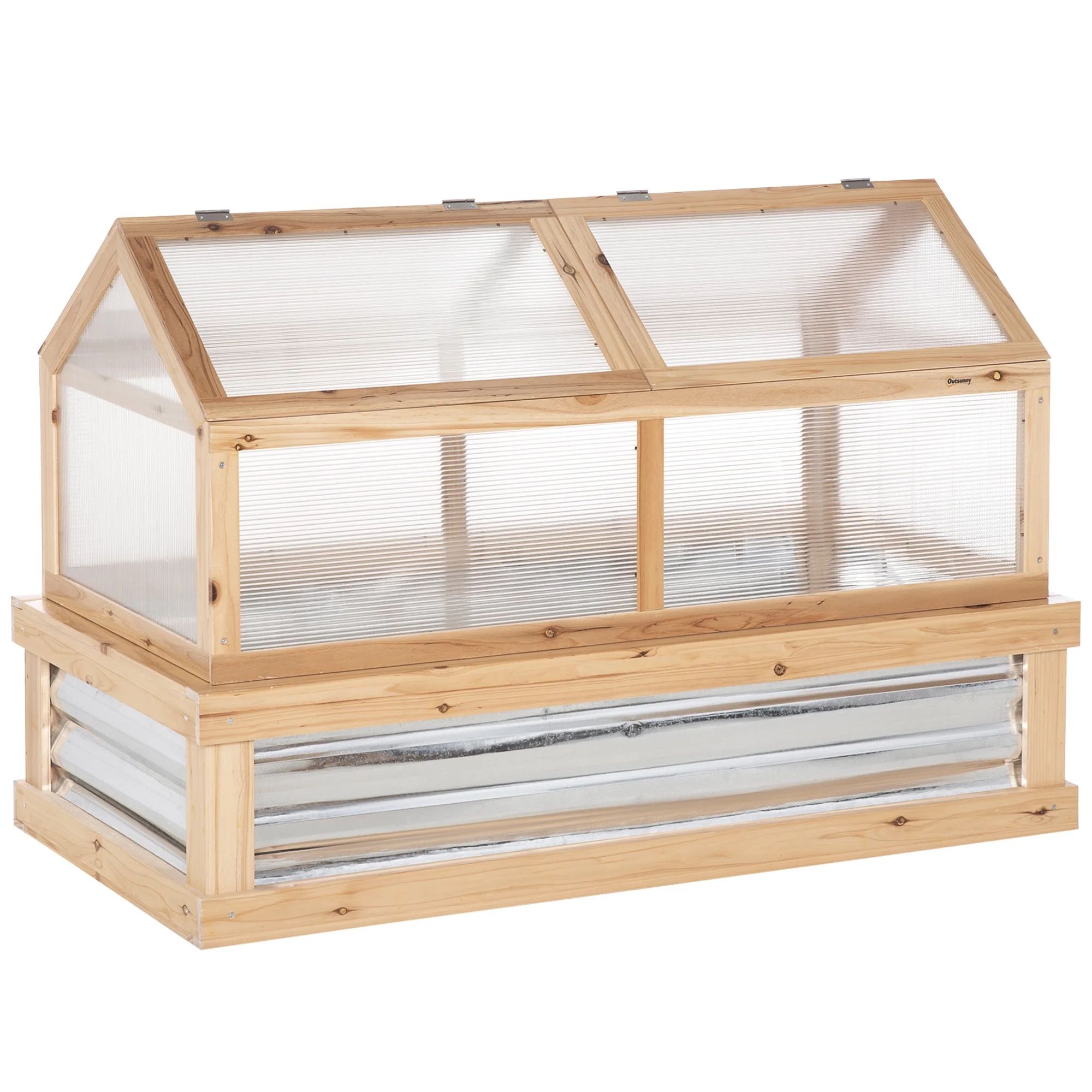 Outsunny Raised Garden Bed with Polycarbonate Greenhouse, 48" x 24" x 32", Natural | Walmart (US)