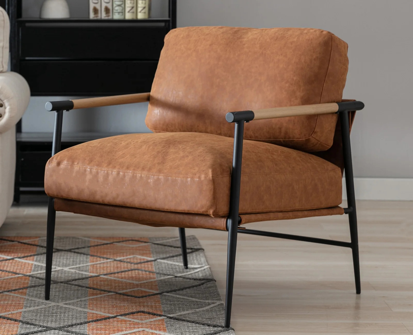 Guyou Modern Accent Chair, Upholstered Faux Leather Reading Armchair with Metal Legs, Casual Livi... | Walmart (US)