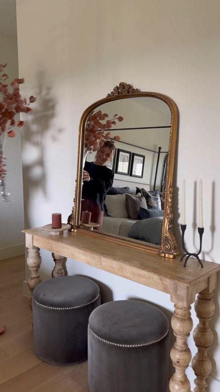 Bedroom console decor, mirror, and ottomans! I have the 3’ size of this Anthropologie mirror!

anthro mirror, gleaming primrose, Amazon stems, Target Studio McGee home decor 

#LTKstyletip #LTKSeasonal #LTKhome