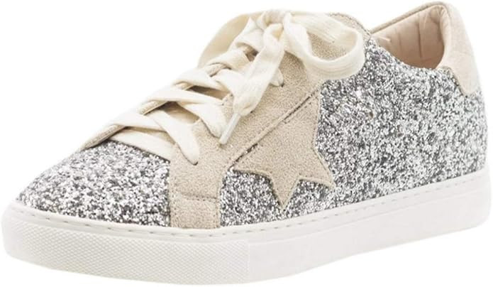 Womens Fashion Sneakers Lace Up Star Glitter Bling Low Top Slip on Casual Walking Shoes | Amazon (US)