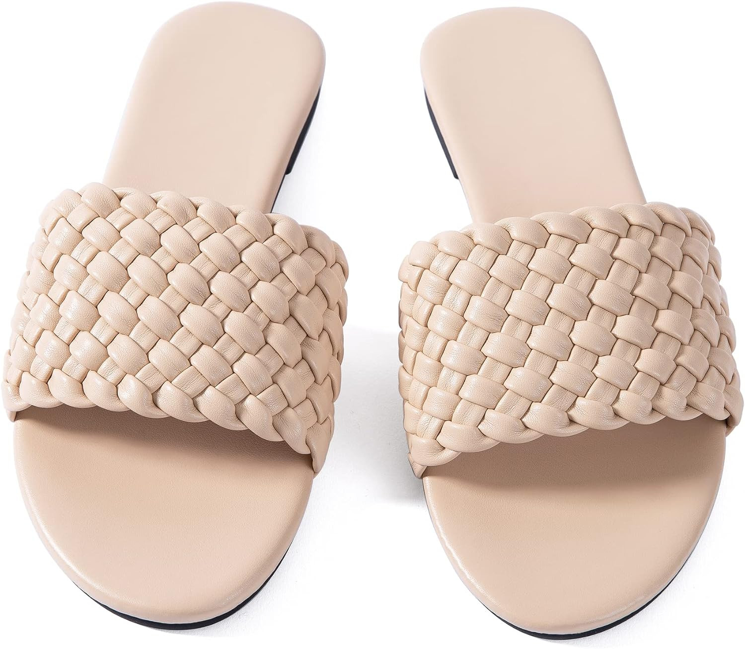 Women Flat Sandals Braided Leather Nude Summer Dressy Fashion Evening Party Wedding Sandals | Amazon (US)