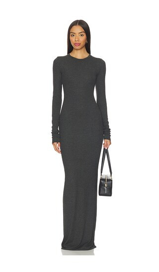 Eterne Long Sleeve Crewneck Butter Rib Maxi Dress in Charcoal. - size M | Revolve Clothing (Global)