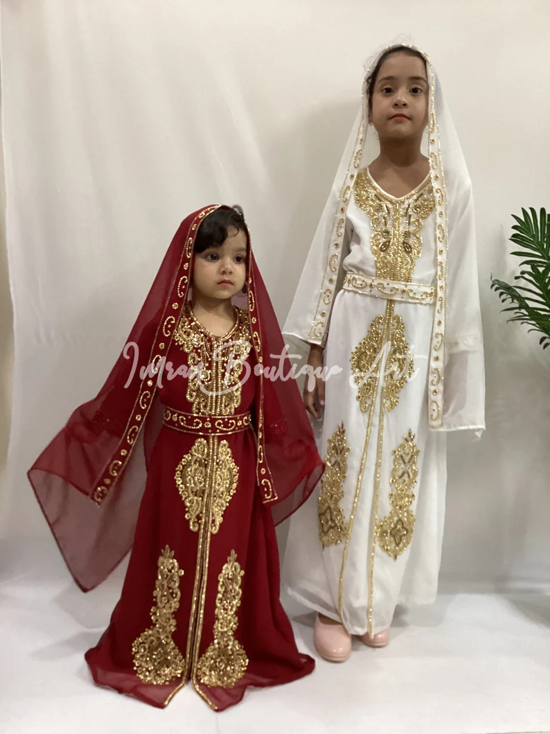 Dubai Kaftan Abaya Kids Islamic Children Hand Zari Work Full Sleeve Farasha Vary Fancy Georgette ... | Etsy (US)