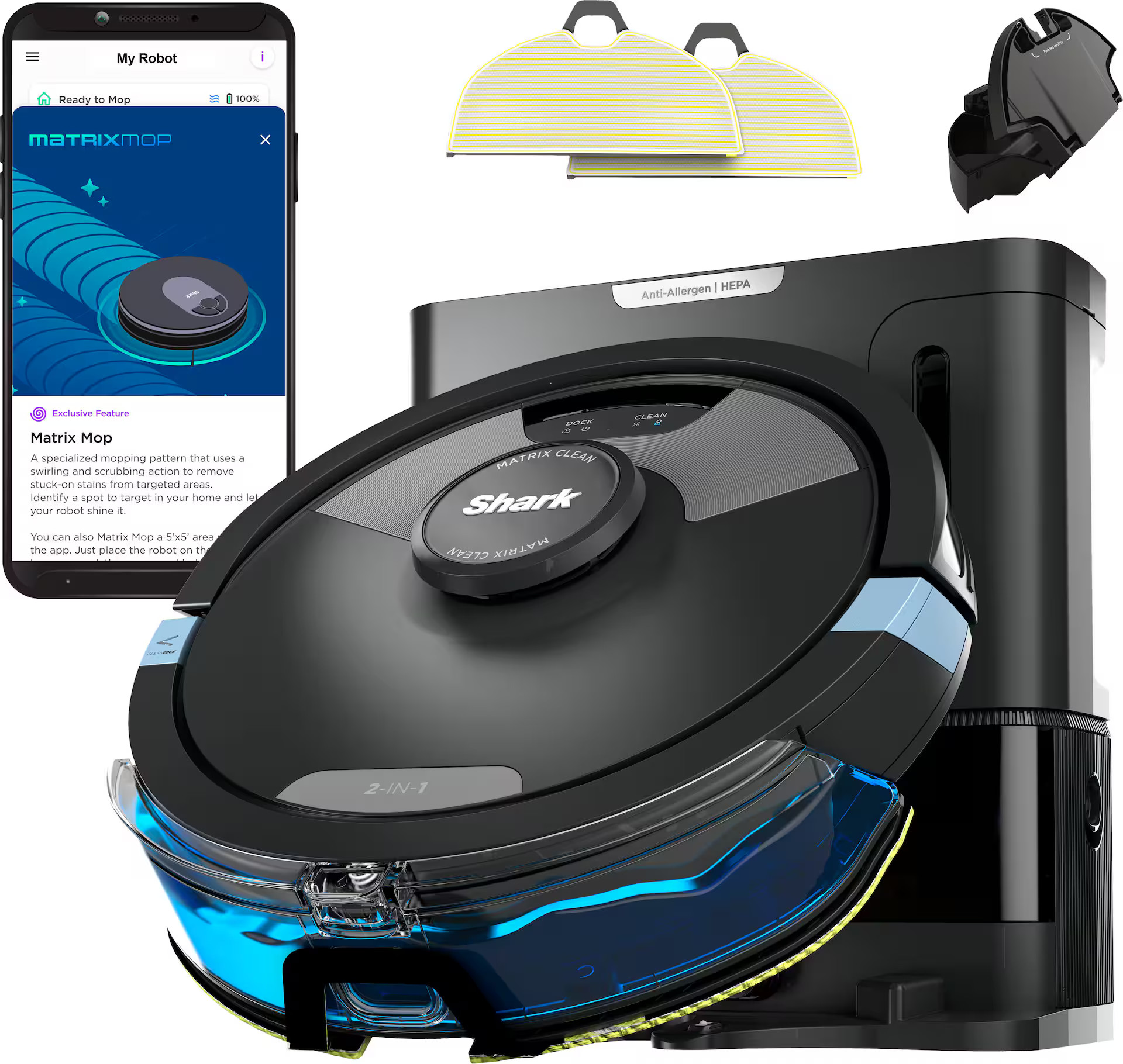 Shark - Matrix Plus 2-in-1 Robot Vacuum & Mop with Sonic Mopping, Matrix Clean, Home Mapping, HEPA Bagless Self Empty, WiFi - Black | Best Buy U.S.
