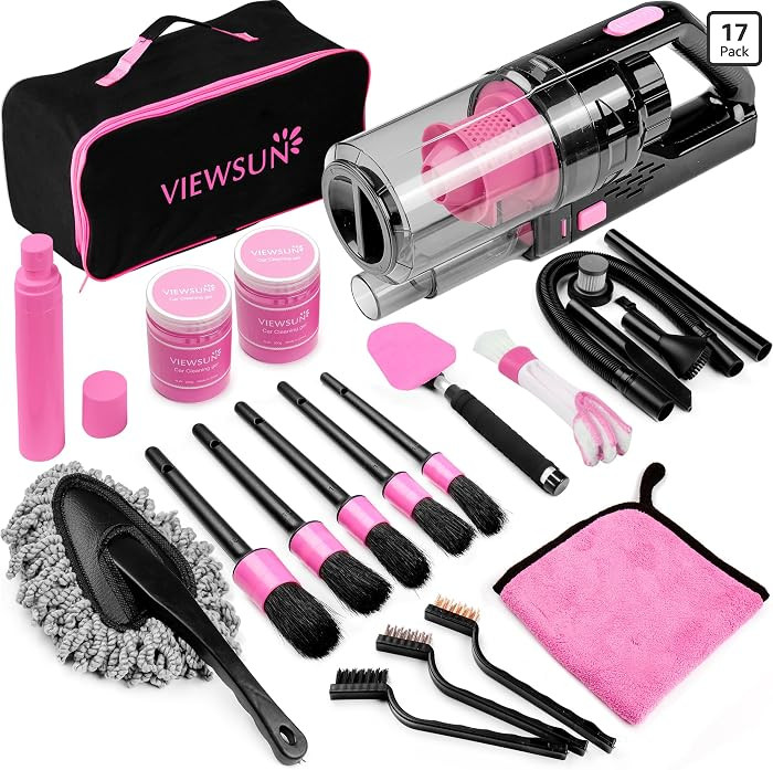 17pcs Car Cleaning Kit, Pink Car Interior Detailing Kit with High Power Handheld Vacuum, Detailin... | Amazon (US)