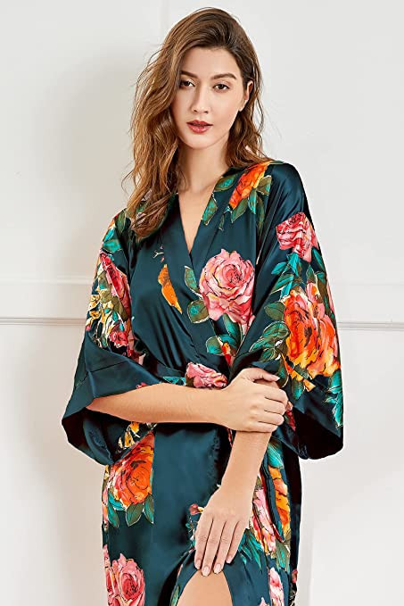 BABEYOND Kimono Robe Long Floral Bridesmaid Wedding Bachelorette Party Robe 53 Inches | Amazon (US)