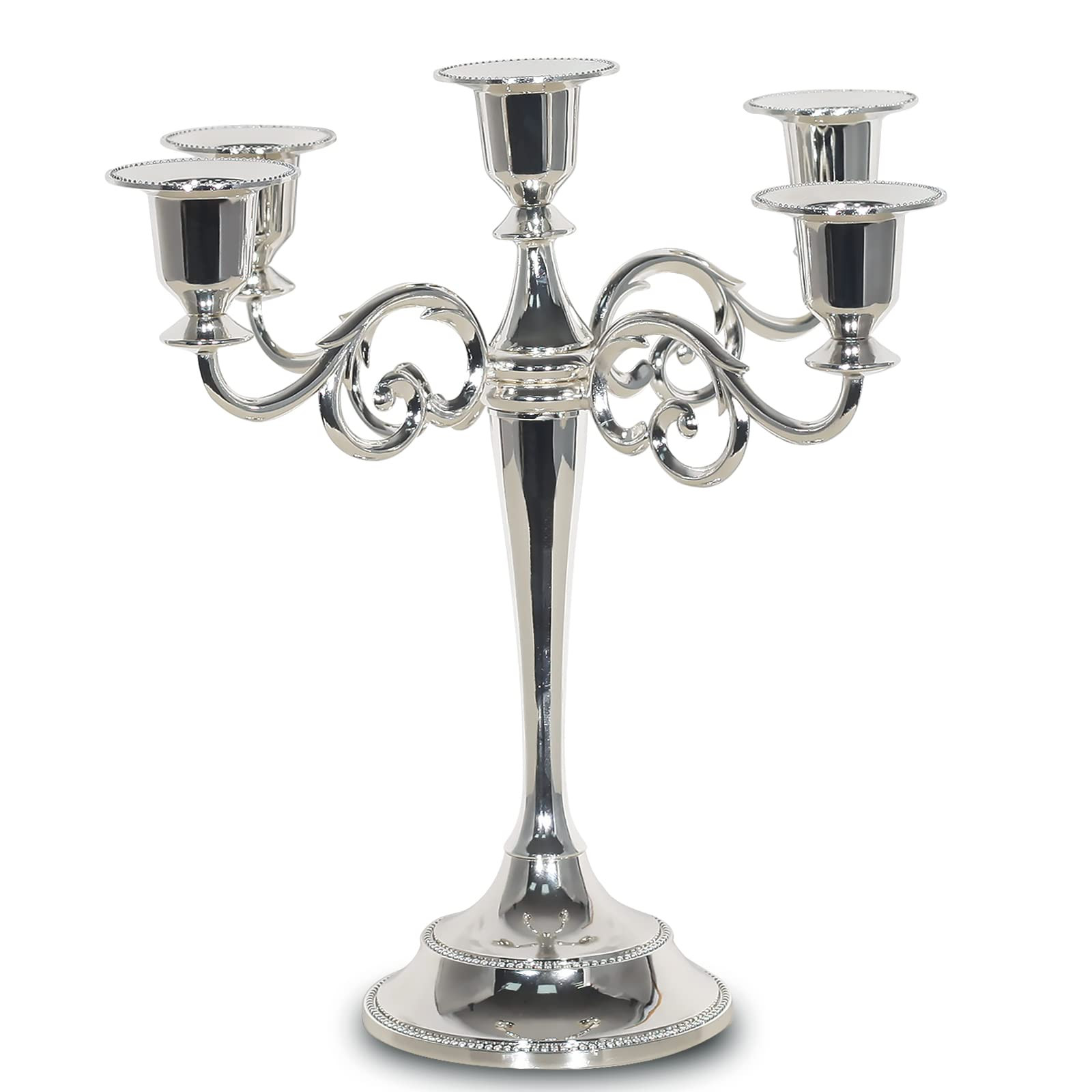 Silver 5-Candle Metal Candelabra - Candle Holder 10.6 inch Tall Candlestick Holders for Valentine... | Amazon (US)