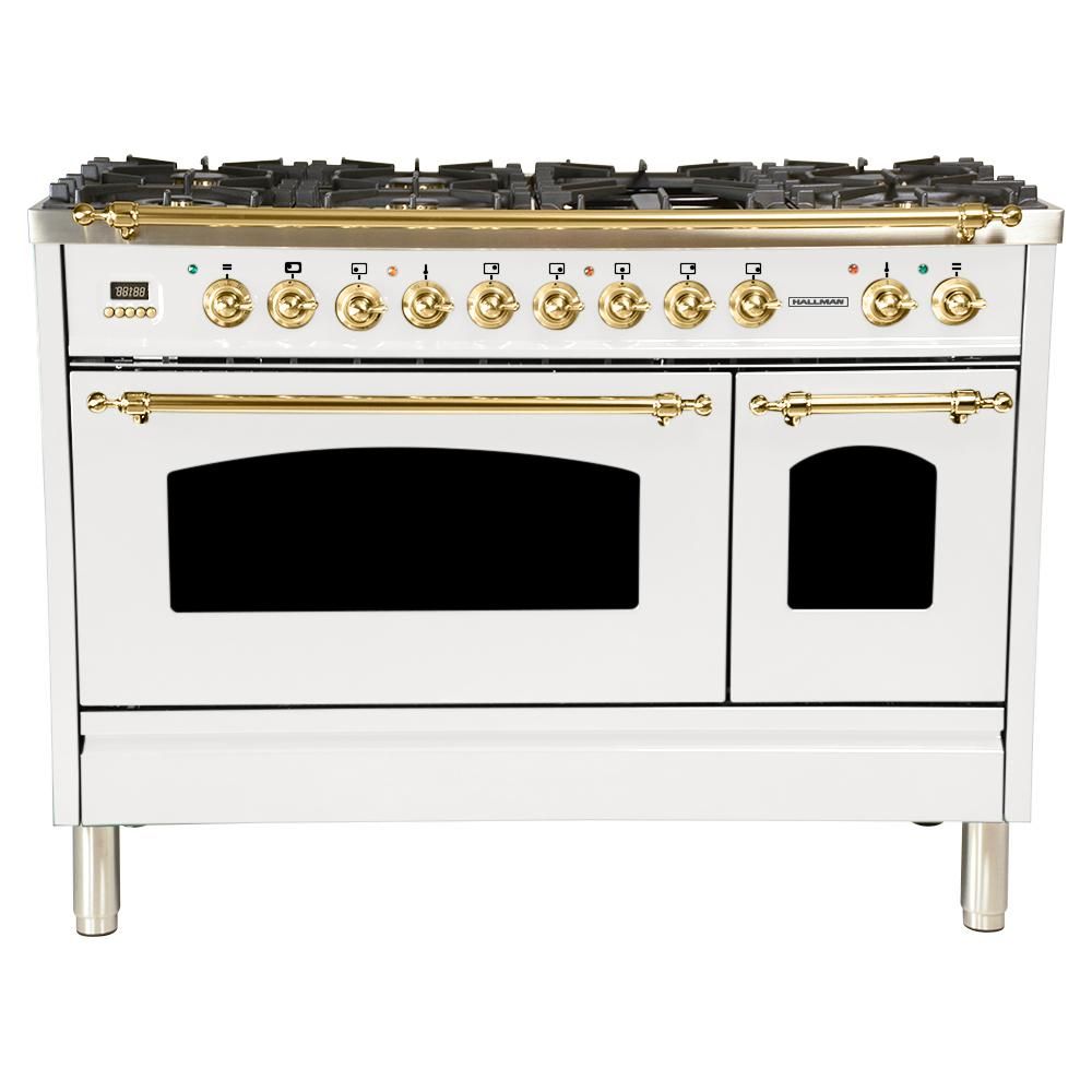 48 in. 5.0 cu. ft. Double Oven Dual Fuel Italian Range with True Convection, 7 Burners, Griddle, ... | The Home Depot
