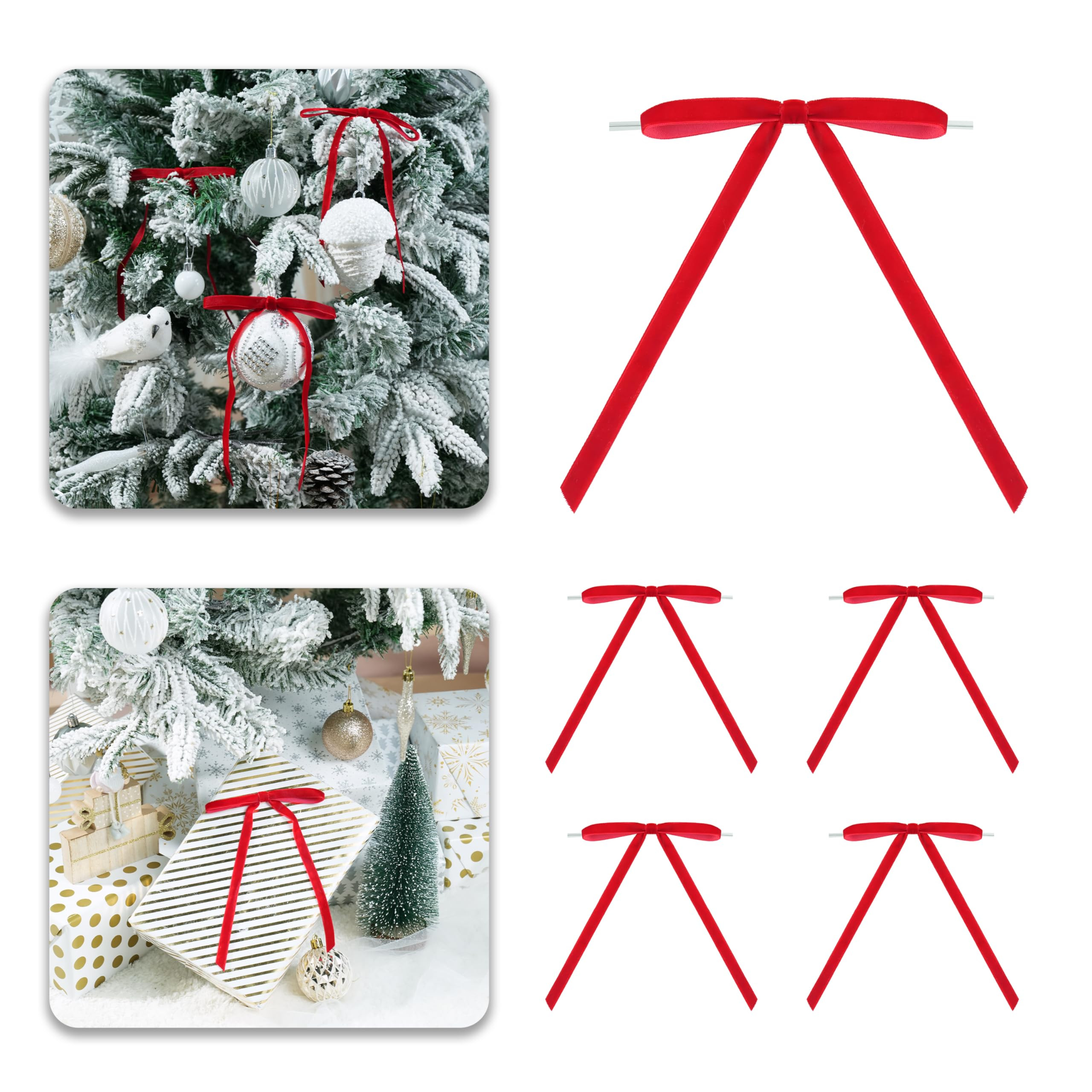 Red Velvet Ribbon Christmas Bow 5 x 7 Inches Premade Red Bows for Christmas Tree Hanging Decorations Gift Wrapping Wreaths Crafts Outdoor Indoor Home Decor Wedding, Pack of 24 | Amazon (US)