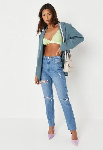 Stassie x Missguided Light Blue Wrath Highwaisted Slash Straight Leg Jeans | Missguided (US & CA)