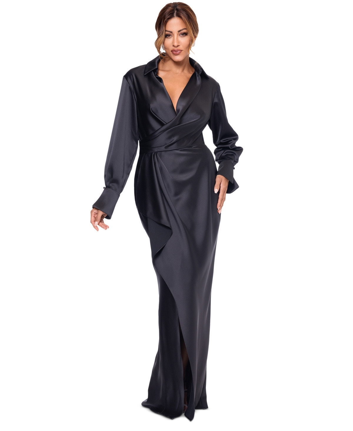 Xscape Women's Satin Shirtdress Gown - Black | Macy's