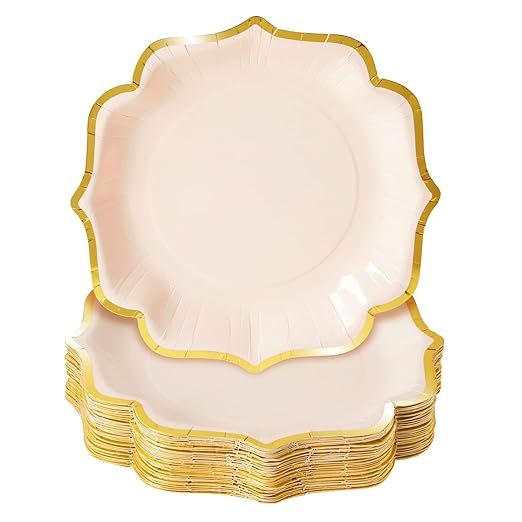 48-Pack Pink Scalloped Paper Party Plates with Gold Foil Edges (9 in) | Amazon (US)