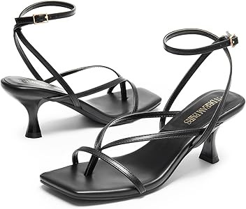 DREAM PAIRS Women's kitten Low Strappy Lace Up Heels for Women Open Square Toe Thong Ankle Strap ... | Amazon (US)