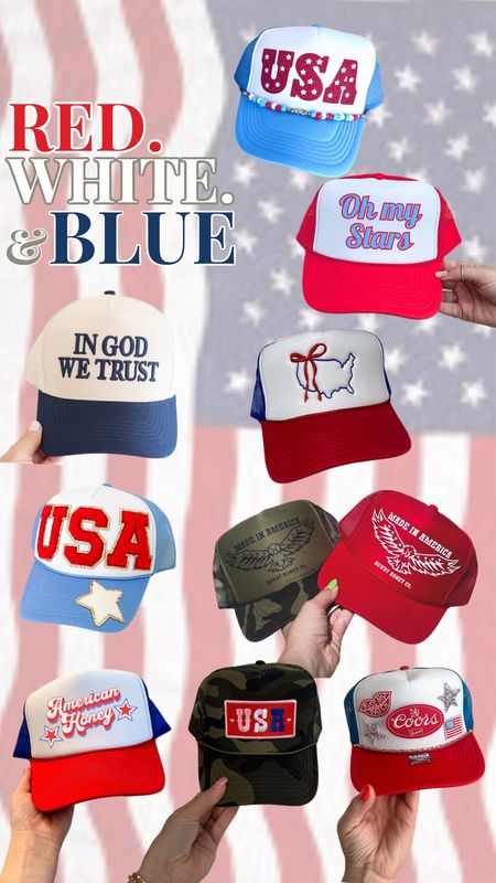 AMERICAN TRUCKER HATS / red, white, and blue trucker hats / July 4th Style

#LTKSeasonal #LTKStyleTip #LTKFindsUnder50