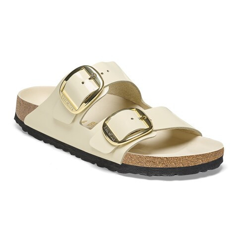 Arizona Big Buckle Natural Leather Patent High Shine Ecru Two-Strap Sandals | Birkenstock USA