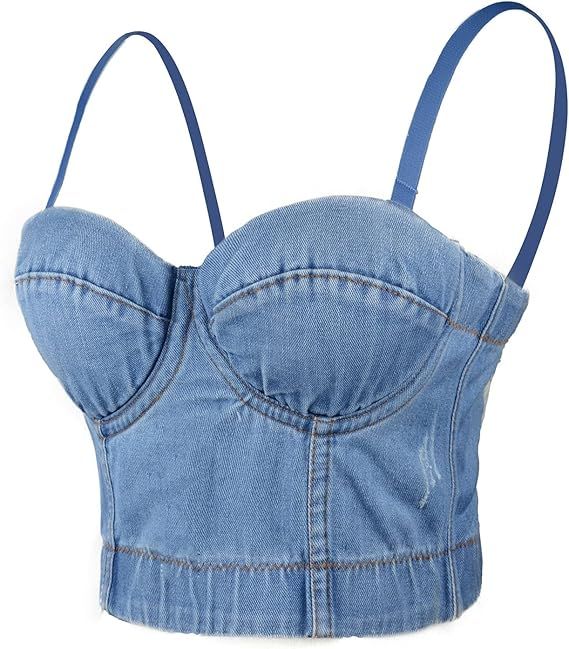 ELLACCI Women's Denim Bustier Crop Top Jean Corset Top Bra with Detachable Straps | Amazon (US)