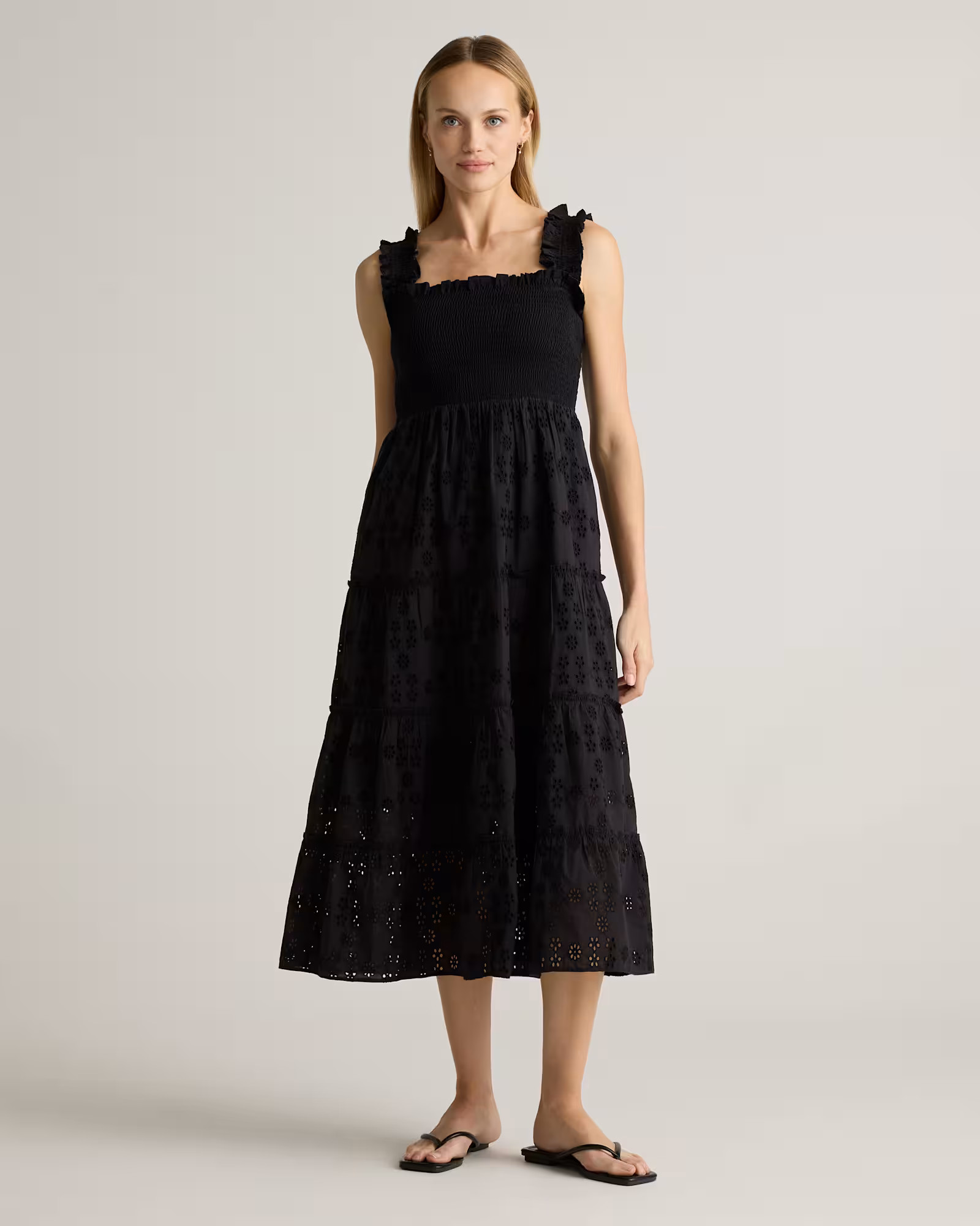 100% Organic Cotton Eyelet Smocked Midi Dress | Quince