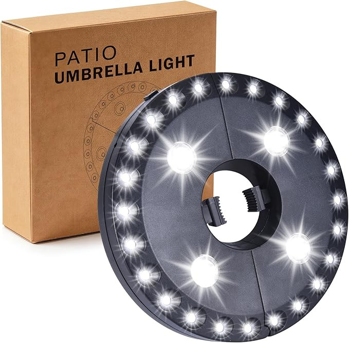 Patio Umbrella Light 3 Brightness Modes Cordless,with 24+4 Cool White LEDs-4 * AA Battery Operate... | Amazon (US)