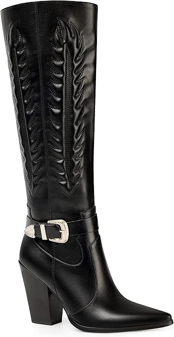 ANN CREEK Women's Cowboy Boots Knee High Cowgirl Boots Mid Calf Embroidered Chunky Western Boots ... | Amazon (US)