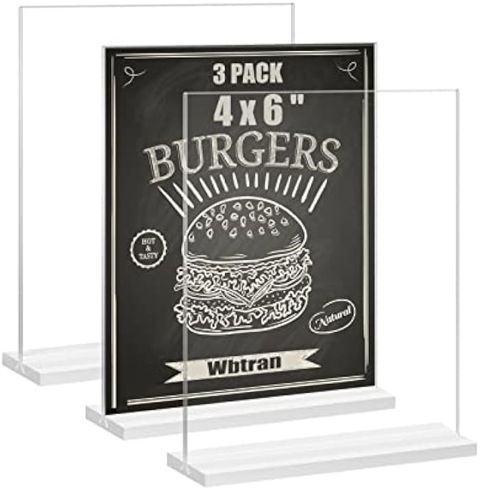 Acrylic Sign Holder 4 x 6, T Shape Plastic Display Stands 4 x 6, Double Sided Clear Acrylic Sign ... | Amazon (US)