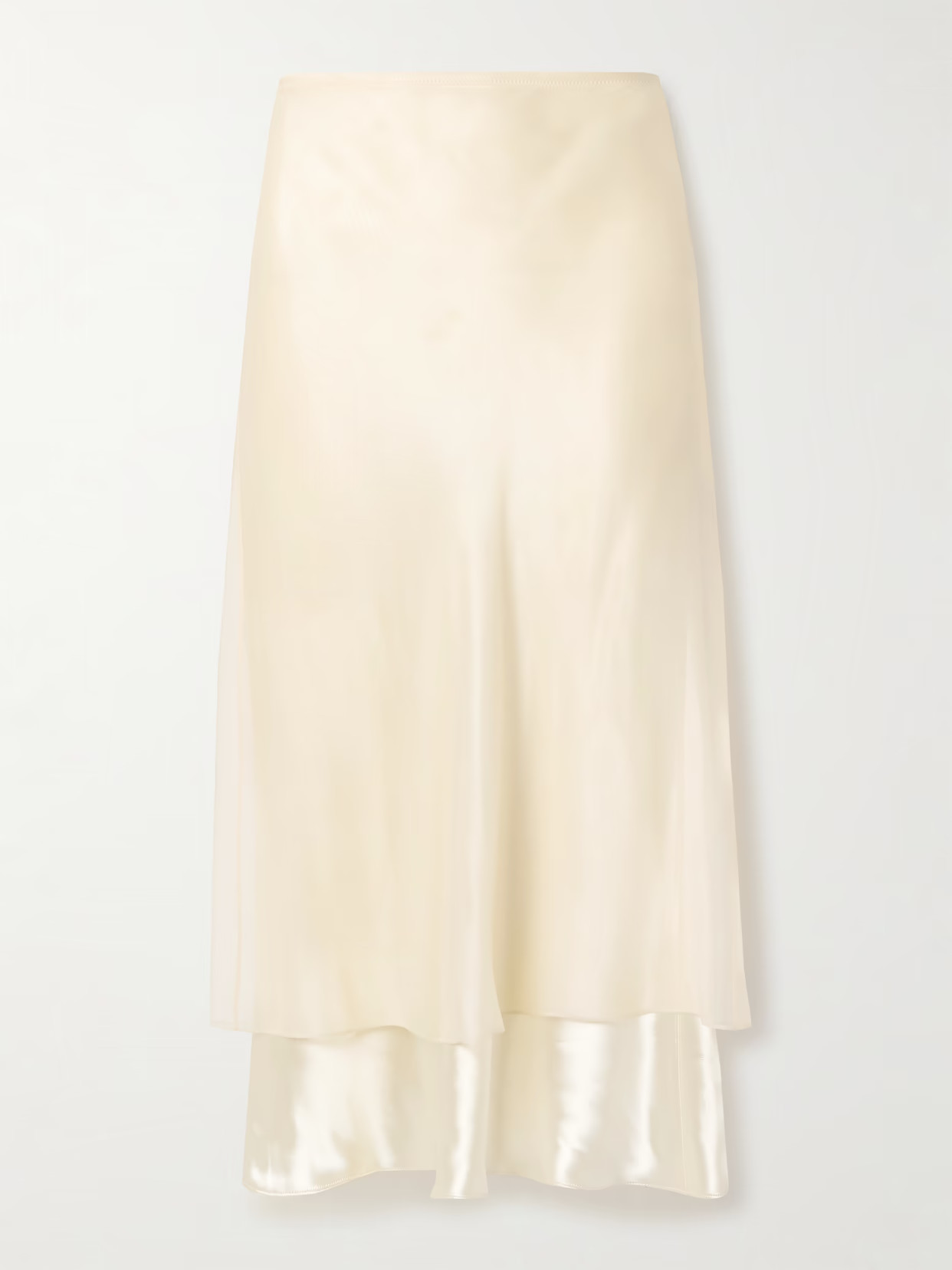 KHAITE - Monina Layered Satin And Organza Midi Skirt - Cream | NET-A-PORTER (US)
