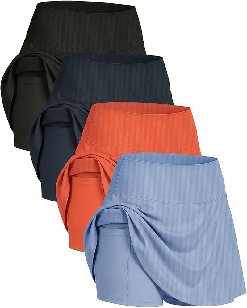 Real Essentials 4 Pack: Women's Ribbed Active Skort Pockets Skirt Running Tennis Golf Workout Spo... | Amazon (US)
