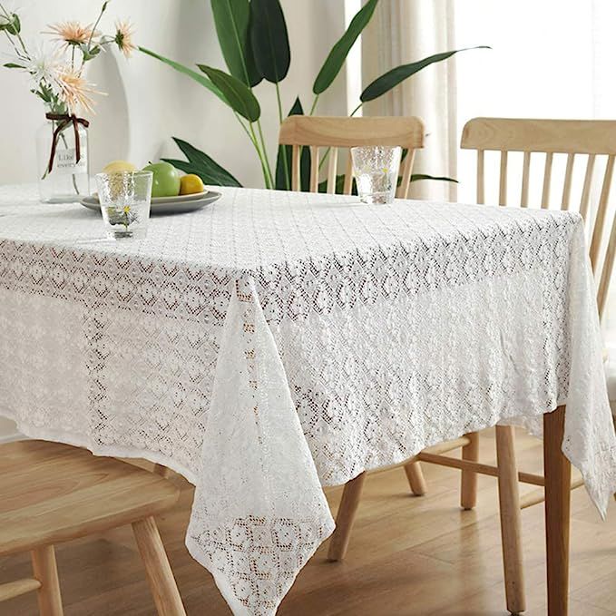 Amzali Classic Collection Cotton Crochet Lace Tablecloth Dust-Proof Table Cover for Buffet Table,... | Amazon (US)