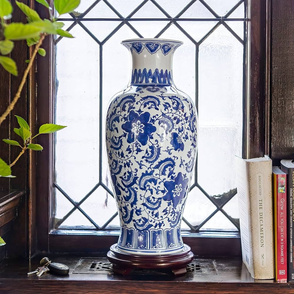 Red Lantern 18" Blue and White Floral Porcelain Fishtail Vase | Amazon (US)