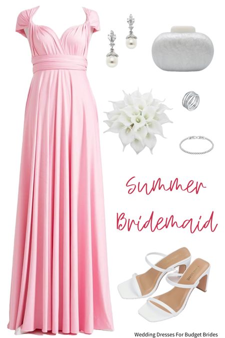 Love this versatile, convertible long bridesmaid dress. Style with silver and white accessories for a summer wedding. Other dress colors available, bump and plus size friendly. 

#longweddingguestdresses #pinkbridesmaiddresses #amazondresses #pregnantbridesmaiddresses #destinationwedding 

#LTKBump #LTKWedding #LTKPlusSize