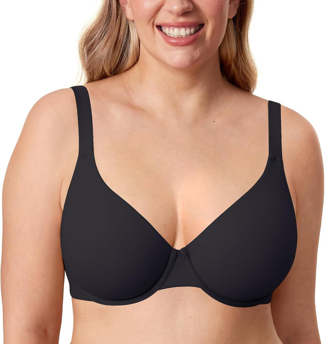 DELIMIRA Women's Inbarely Plus Plunge Bra Full Coverage Plus Size Unlined Underwire Bras | Amazon (US)