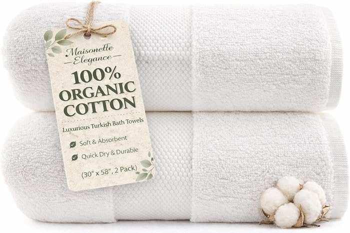 Maisonette Elegance 100% Organic Cotton Turkish Bath Towels, Soft & Absorbent, Ideal Quick Dry La... | Amazon (US)