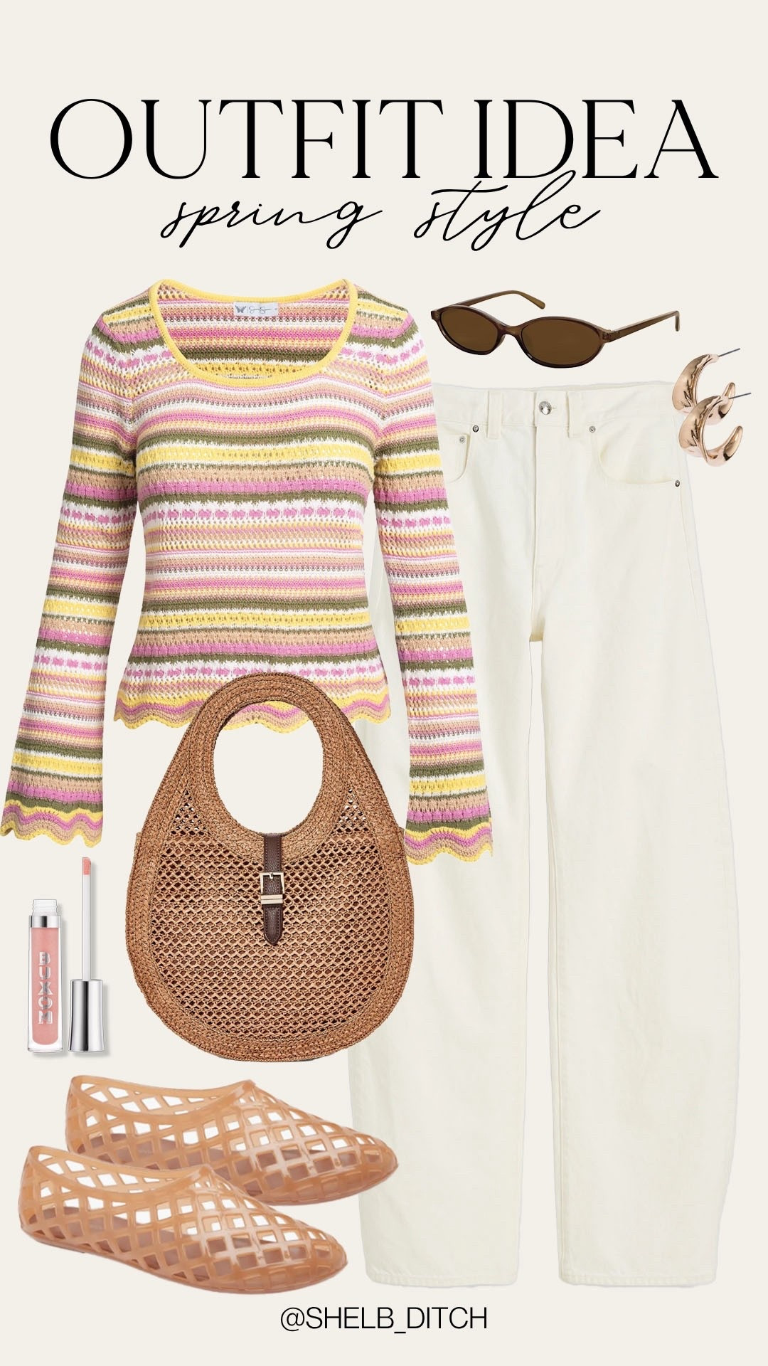 Cute spring outfit idea. Spring style. Spring sweater. Walmart finds. Walmart fashion. White spring jeans. Target woven handbag  

#LTKSeasonal #LTKmomlife #LTKootd