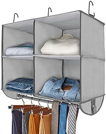 Marvelent Hanging Closet Organizer, 4 Section Hanging Closet Organizer with Garment Rod, Hanging ... | Amazon (US)