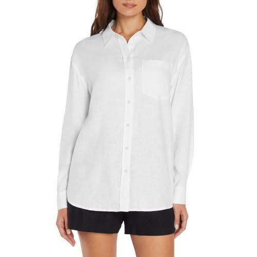 GAP Womens Tops, Linen Button Down Long Sleeve Shirts for Women, Summer Tops, Ladies Shirts, Spring Break Essentials - White XX-Large | Amazon (US)