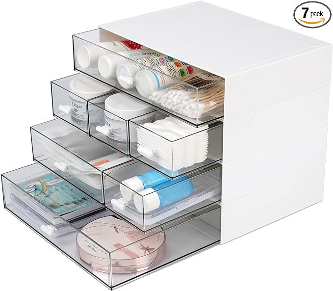Desk Craft Organizer and Storage with 7 Flat Drawers, Stackable Plastic Desktop Accessories & Wor... | Amazon (US)