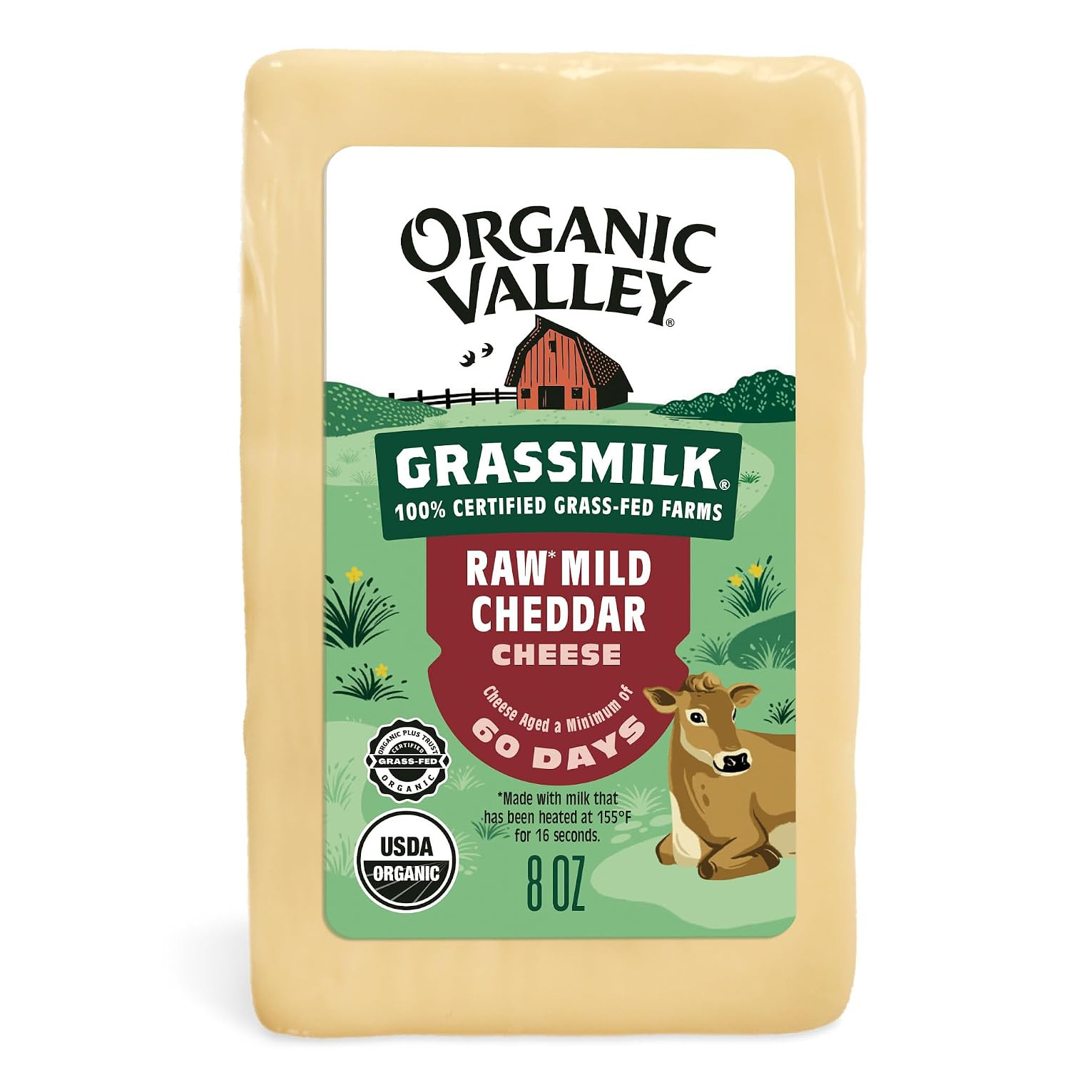 Organic Valley Gourmet Grassmilk Raw Organic Cheddar Cheese Block — Grass-Fed, No Added Hormones — 8 Oz | Amazon (US)