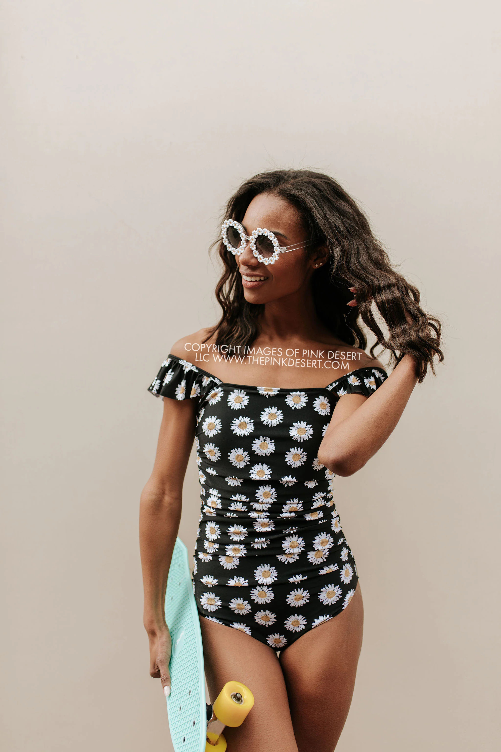 PINK DESERT FLUTTER SLEEVE RUCHED ONE PIECE IN LA LA DAISY *RESTOCKED* | Pink Desert