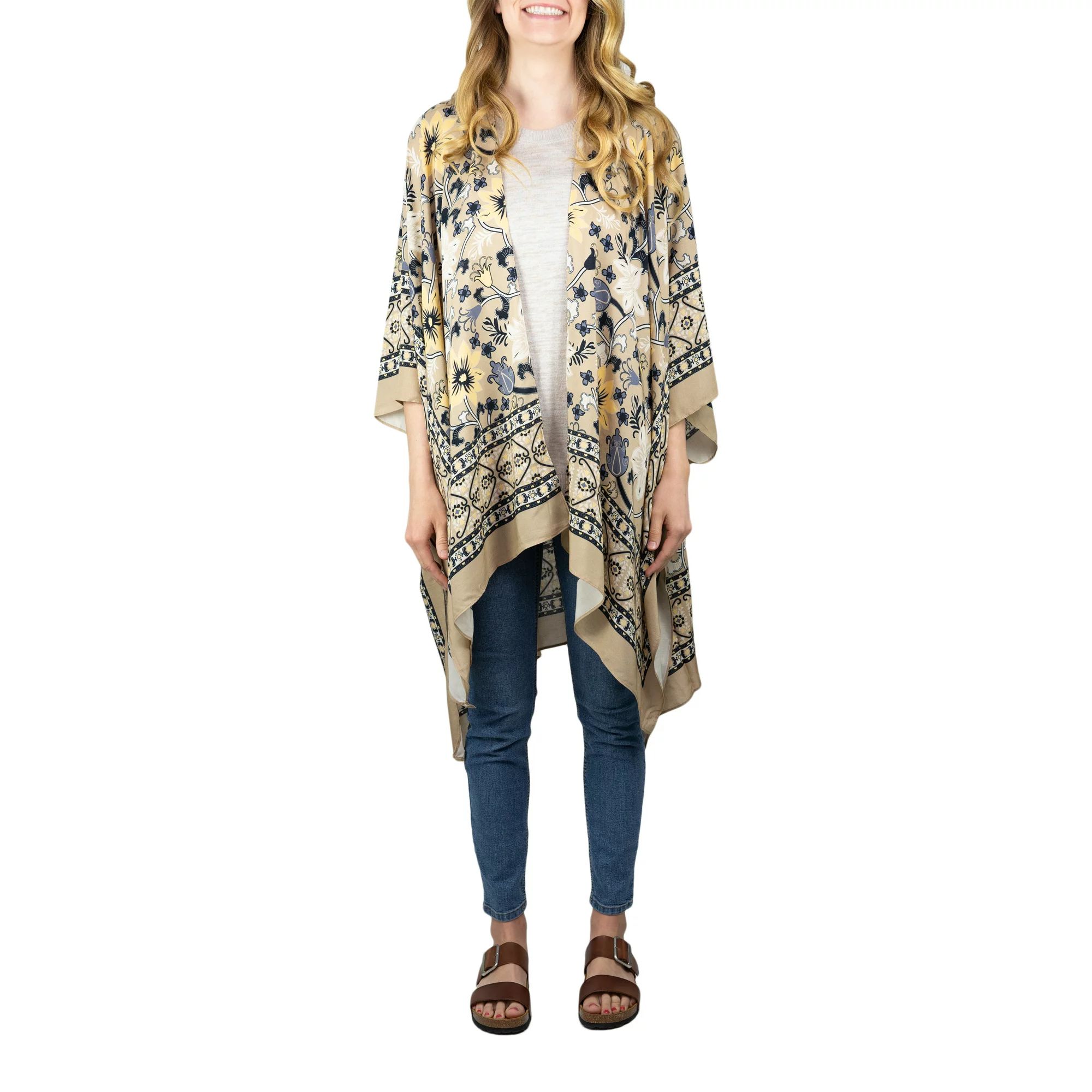 Time and Tru Ladies Floral Print Kimono Ruana Size Large/X-Large | Walmart (US)